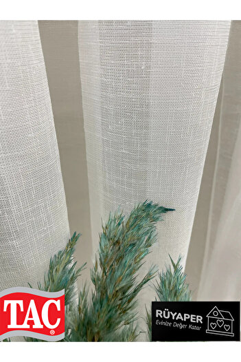 Taç Natural Linen Tulle Curtain 1/3 Dense Ple - Ecru