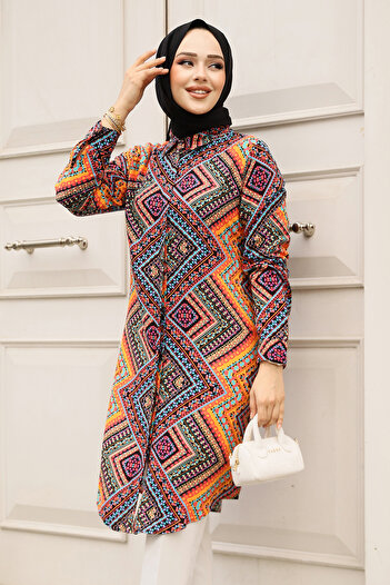 Neva Style Orange Hijab Viscose Tunic 11731t