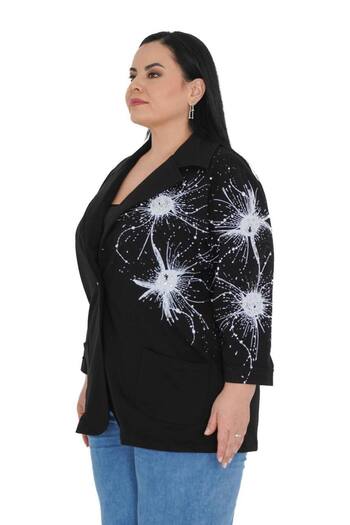 Yeşilmoda Coat Daily High Quality Three Thread Cotton Pattern Painted Black Button Sports
