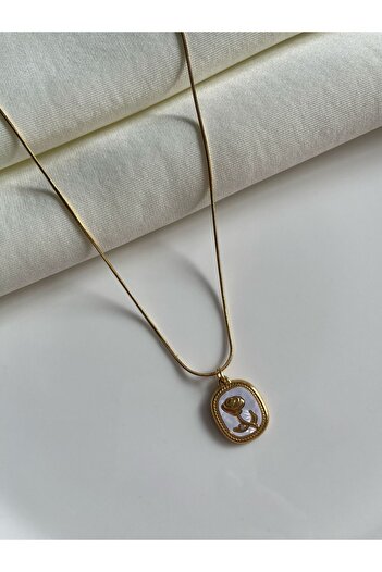 Nilsu Jewellery Accessory Lale Detaylı Mineli Vintage Çelik Kolye
