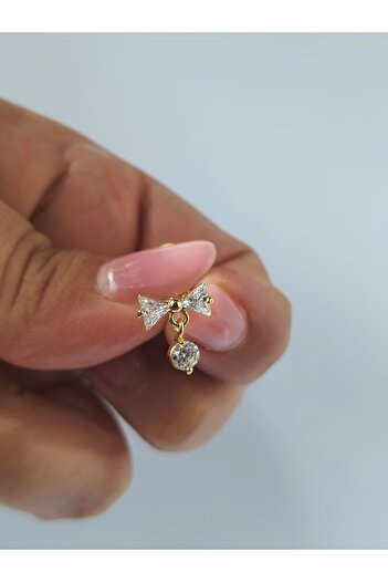 kurukafagift Fiyonk Kurdele  Çelik Zirkon Taşlı  Piercing Tragus Helix Lob Kıkırdak