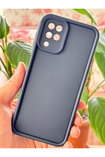 Fibaks Samsung Galaxy A12 / M12 Case with Camera Protection Soft Textured Shock Absorbing Black Silicone Cover