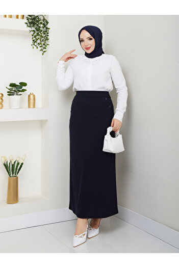 akabe Scuba Crepe Pocket Buttoned Skirt