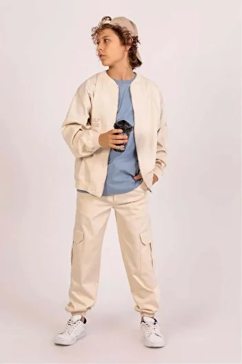 Magu Boys' Bomber Jacket and Cargo Pants Set – Stylish and Comfortable Combination