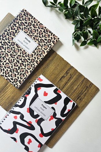 Notisyon A5 Spiral School Notebook 148 Sheets Set of 2 Leopard Themed 1 Lined - 1 Unlined Notebook, Notebook