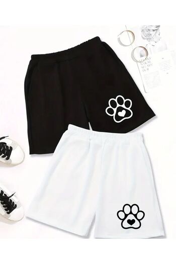 vinraus Girl\Boy's 2 Pack Paw Printed Shorts
