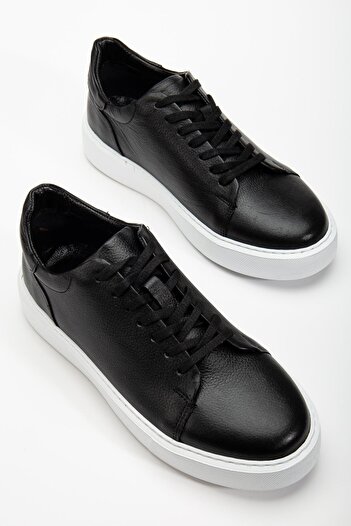 Dilimler Ayakkabı Genuine Leather Men's Casual Shoes Black Lace-Up Thick Sole