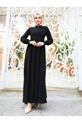 Modamorfo Black Waist Scalloped Shoulder Padded Sleeves Elasticated Ferace