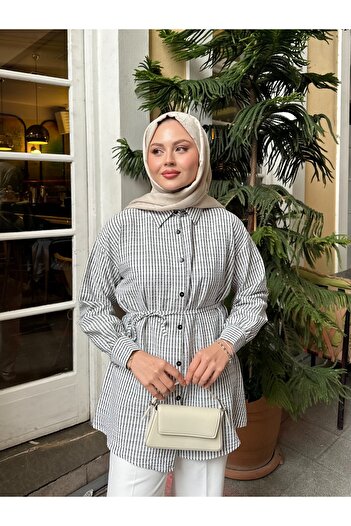 VOLT CLOTHİNG Kadın Çizgili Bel Bağlamalı Gömlek