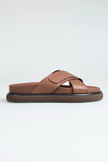 walviss Luiza Women's Genuine Leather Laceless Brown Slippers