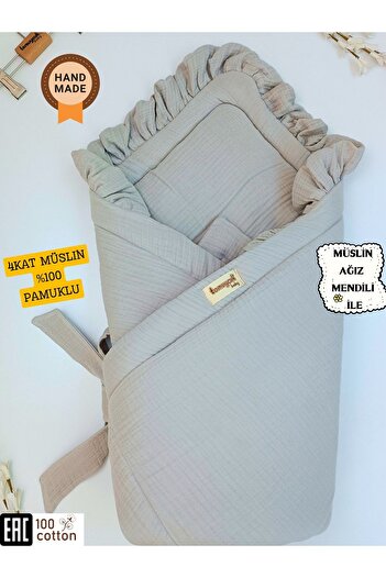 Tomuycuk Gri 4 Kat Müslin Bebek Battaniyesi - %100 Pamuklu & Yumuşak Yenidoğan Uyku Kundağı
