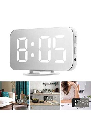 COOYA LED Mirror Table Digital Alarm Clock White 16cm
