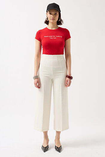Black Fashion Thanks God Printed Lycra Crop Red T-Shirt