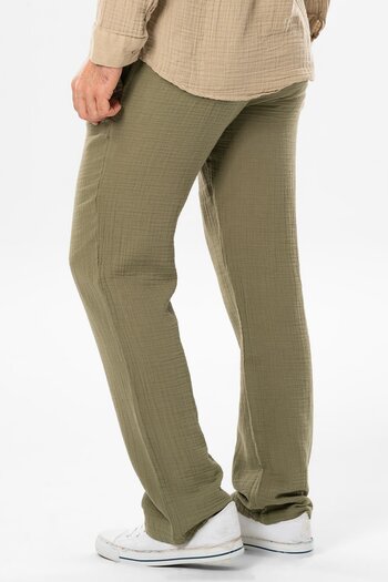 Eliş Şile Bezi Muslin Elastic Waist Double Pocket Men's Summer Trousers Khaki Hk