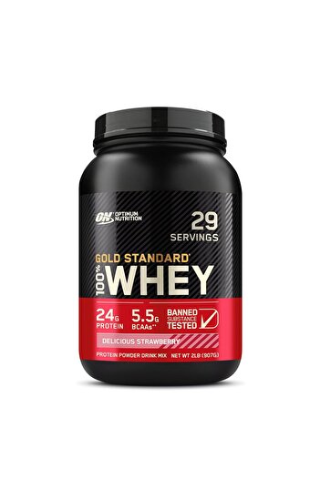 Optimum Nutrition (ON) Gold Standard 100% Whey Protein Powder - 2 lbs, 907 g (Delicious Strawberry)