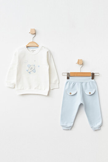 Aziz Bebe Baby Boy Airplane Embroidered Sweatshirt Pants 2-Piece Bottom Top Baby Set 3 Months - 36 Months