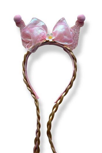 TAKIŞTIR Pink Color Ribbon Figured Knitted Detailed Children's Crown