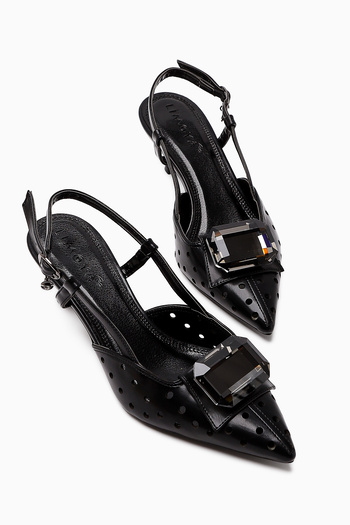 Limoya Ela Black Pointed Toe Laser Cut Stone Women's Heeled Shoes