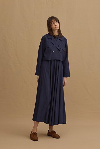 Fahhar Navy Blue Double Breasted Jacket Dress Set