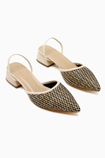 Limoya Rosa Beige Pointed Toe Straw Short Heeled Women's Sandals