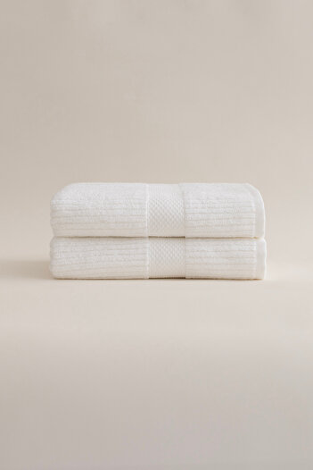 Koza Home Ivory White Ribbed Micro Fiber 100% Cotton 2-Piece Hand Face Towel Set 50 X 90 - 50 X 90 1131A
