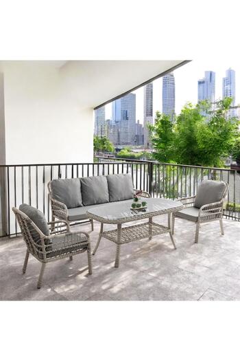 ReHome Capri Swing Pisa Üçlü Rattan Bahçe Balkon Oturma Grubu | Beyaz | 802