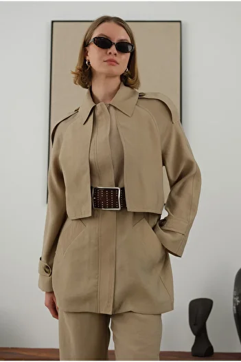 HEQA Modal Trench Coat Mink with Windbreaker