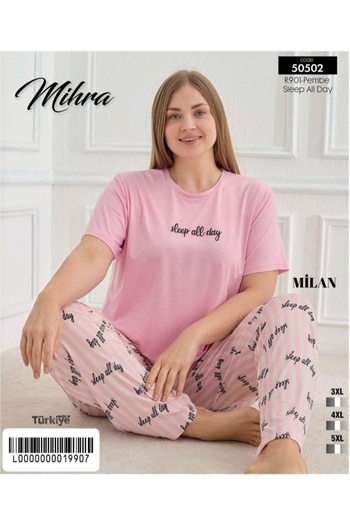 Mihra Plus Size Short-Sleeved Pajama Suit Milan Fabric