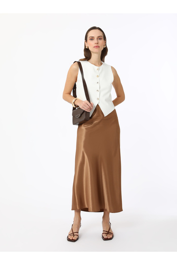 Refka Satin Fabric A-Line Skirt - Light Brown - Refka