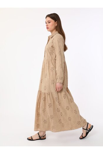 Benin Φόρεμα Hijab από ύφασμα κεντήματος - Sand Beige - Benin