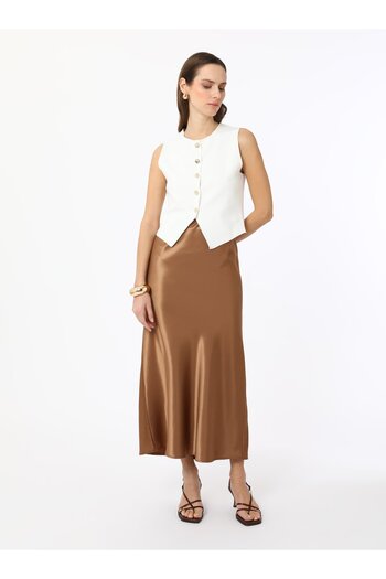 Refka Satin Fabric A-Line Skirt - Light Brown - Refka