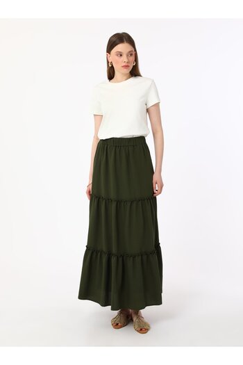 Benin Gather Detailed Elastic Waist Skirt - Khaki - Benin