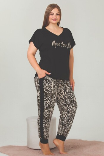 tarzımsüper Plus Size Luxury Pajamas Set with Elastic Waist Comfort Model Cotton Women's Pajamas Set