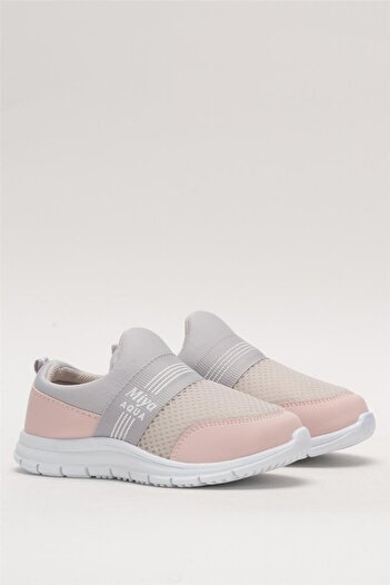 Liger Unisex Lastilkli Hafif Airfle Çocuk Spor Ayakkabı  GRİ - PUDRA