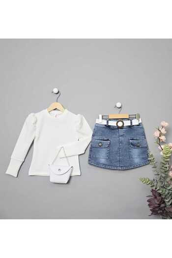 BLR KİDS Girl's Holiday Suit with Jeans Shorts