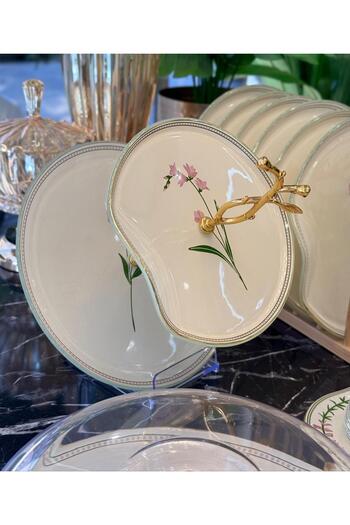 Onedekor 28 Piece Solid Crocus Gold Gilded Cake Tea Serving Catering Set for 6 People