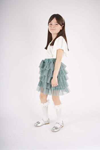 MİNİKO KİDS GIRL'S 23 APRIL TULLE SKIRT SHORT SLEEVE DOUBLE SET