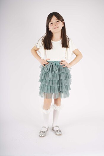 MİNİKO KİDS GIRL'S 23 APRIL TULLE SKIRT SHORT SLEEVE DOUBLE SET