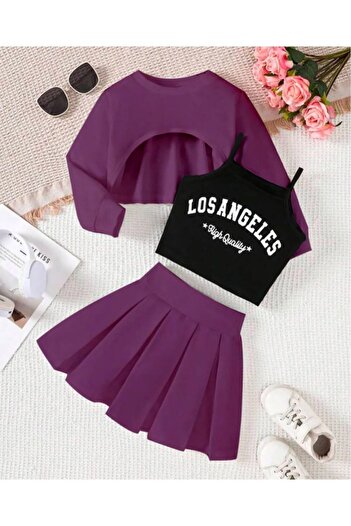 Machetta Girls' Los Angeles Printed Crop-Pleated Skirt Set of 3
