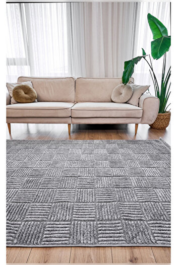 Apex Halı Anemon 6824 Gri Yumuşak Dokulu İskandinav Motifli Kaymaz Yıkanabilir Modern Halı
