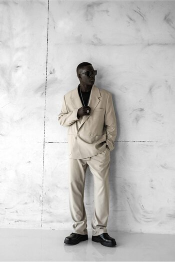 ablukaonline Men's Double Breasted Buttoned Oversize Suit Beige