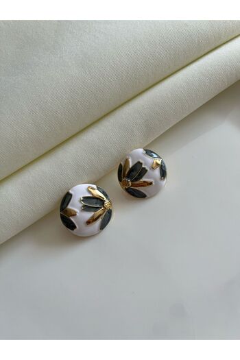 Nilsu Jewellery Accessory Flower Patterned Enamel Round Earrings