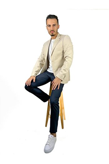 AGUSTİNİ Ekru Renk Torba Cep Tek Ceket Mono Yaka Slim Fit | Agustini