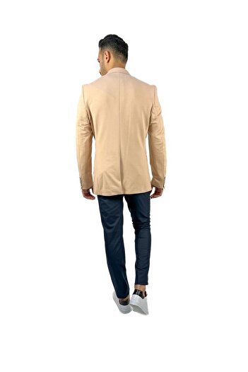 AGUSTİNİ Yavruağzı Renk Torba Cep Tek Ceket Mono Yaka Slim Fit | Agustini