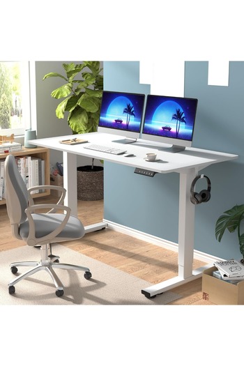 Mahmayi FlexiSpot Electric Standing Desk Ergonomic 141x76 cm Workstation - Premium White