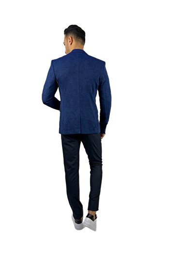 AGUSTİNİ Lacivert Blazer Mono Yaka Slim Fit Yarım Astar Tek Ceket | Agustini