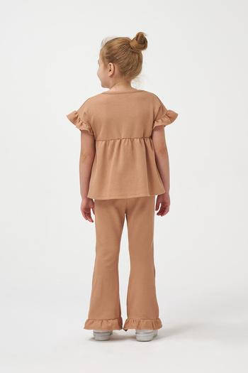 Minipodyum Girl's Summer Waffle Double Set with Drawstring Sleeves and Leg