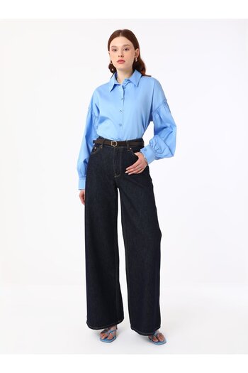 Benin Blue Benin Balloon Sleeve Cuffed Blouse / Shirt