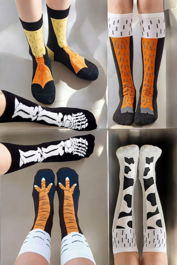 ZEYZEY MONKEY Set of 5 Chicken Feet, Cow and Duck Patterned Socks in a Special Box