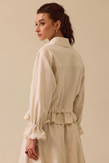 SEÇİL Beige Detailed Firferli Women's Jacket - Zippered